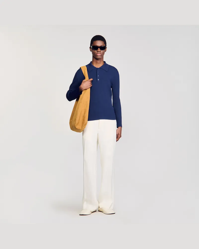 Sandro Poloshirt aus Rippstrick Bleu