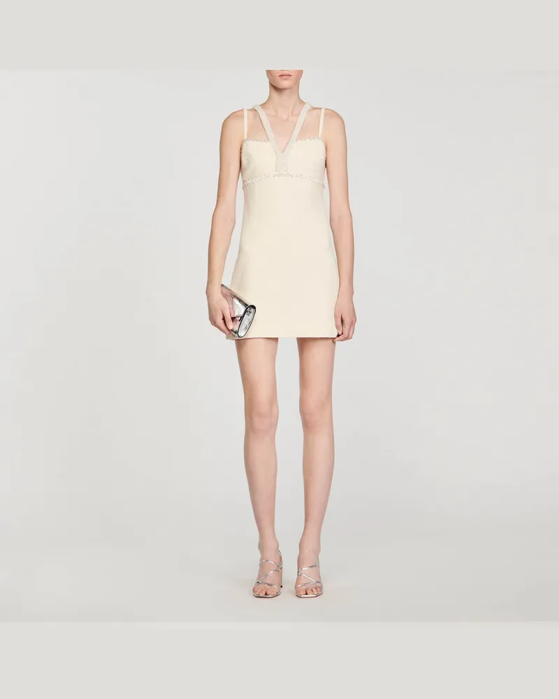 Sandro Kurzes Kleid mit Perlen-Verzierung Ecru