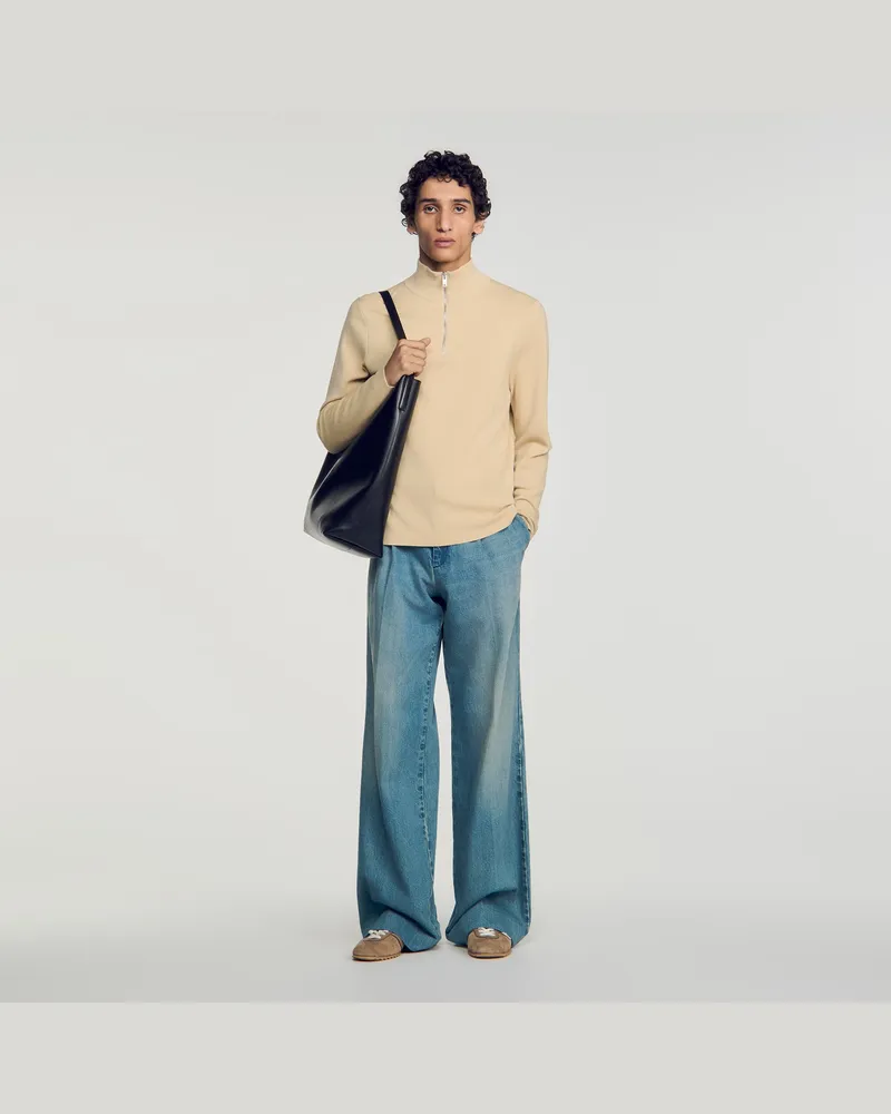 Sandro Wollpullover mit Zip-Kragen Beige