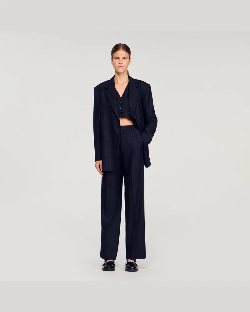 Sandro Gestreifter Blazer mit Strass Marine