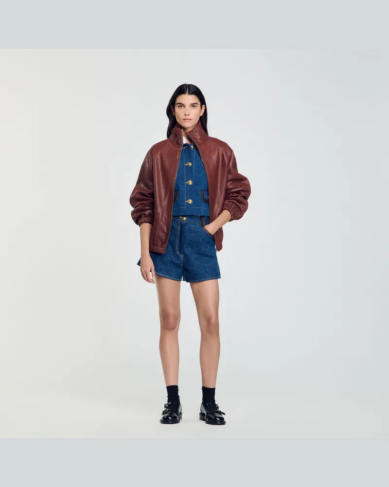 Sandro Oversize-Lederblouson Bordeaux