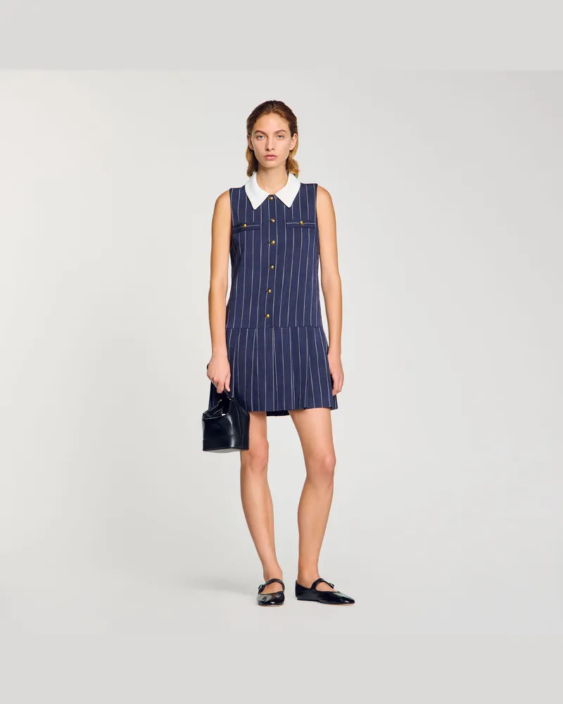 Sandro Kurzes gestreiftes Kleid Marine