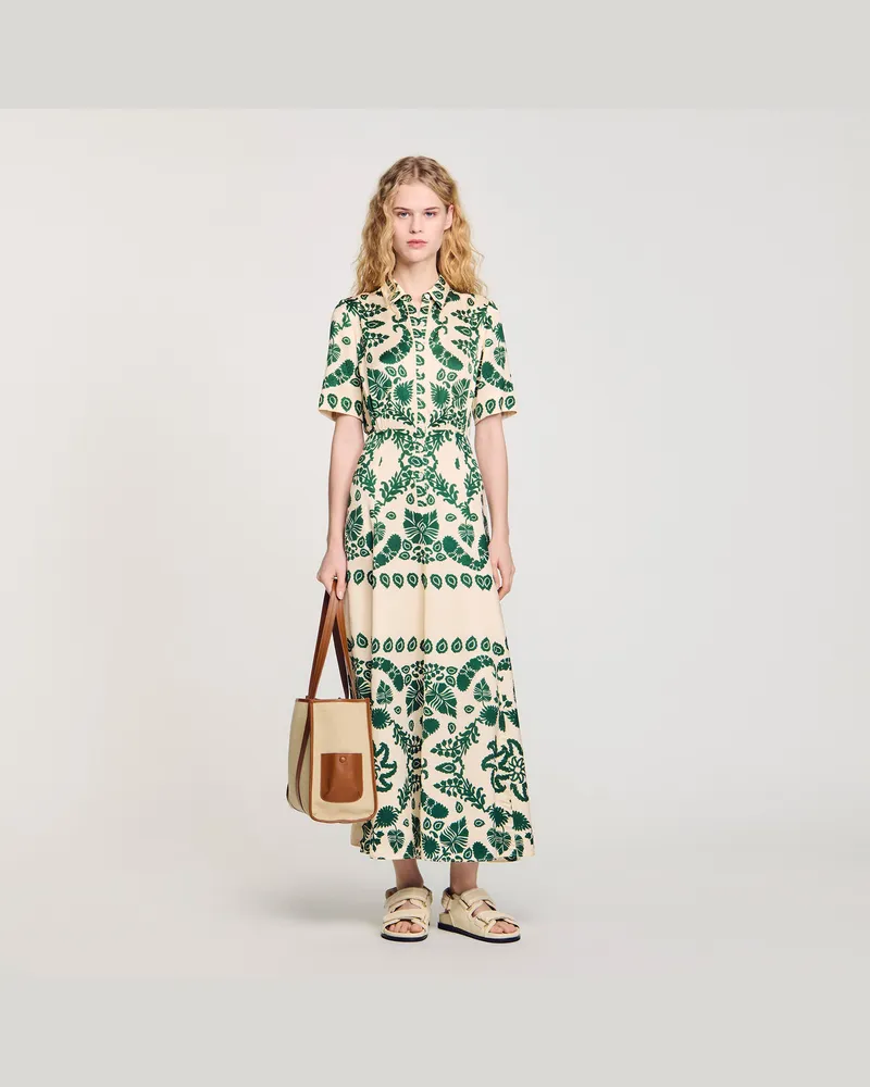Sandro Langes Kleid mit Blumenprint Ecru