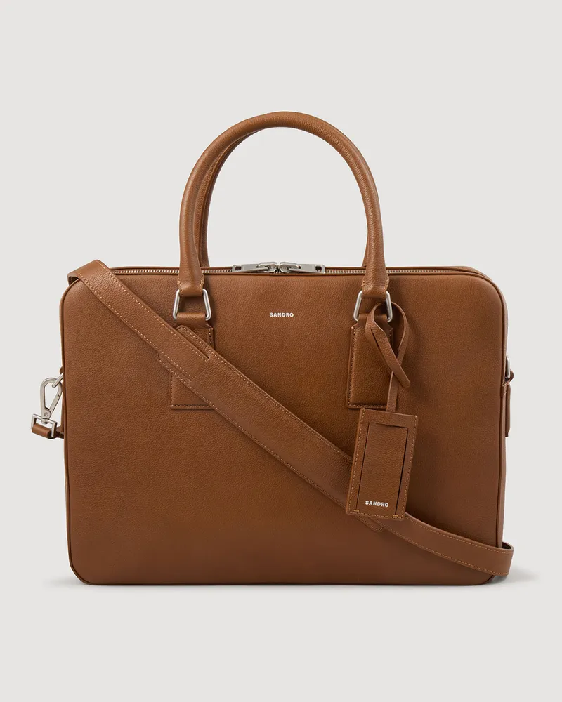 Sandro Große Tasche aus genarbtem Leder Cognac.