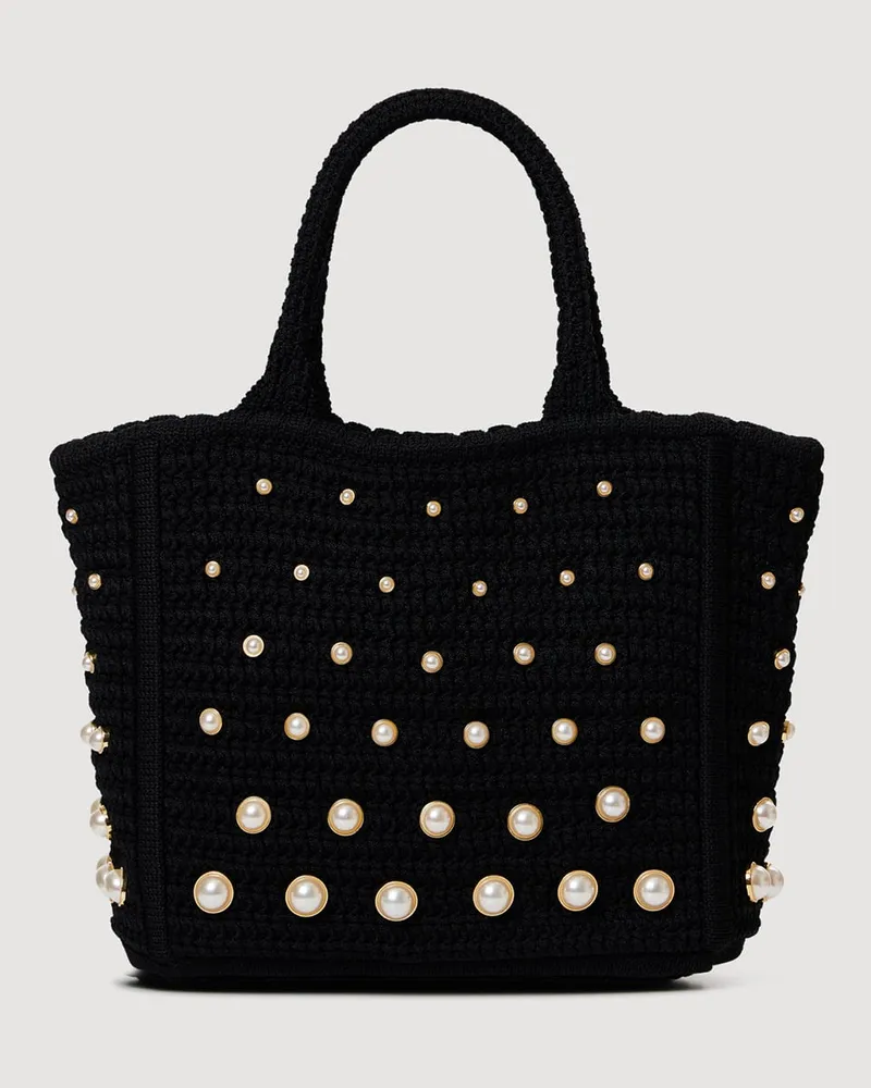 Sandro Häkeltasche mit Perlen Schwarz
