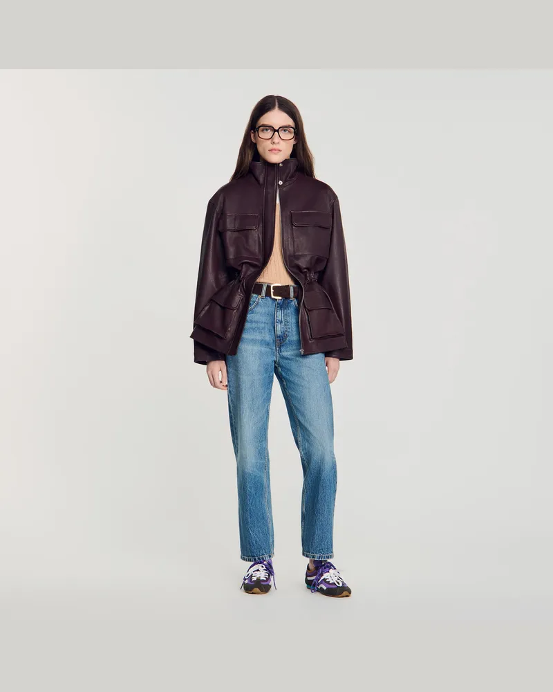 Sandro Oversize-Blouson mit Lederkragen Bordeaux