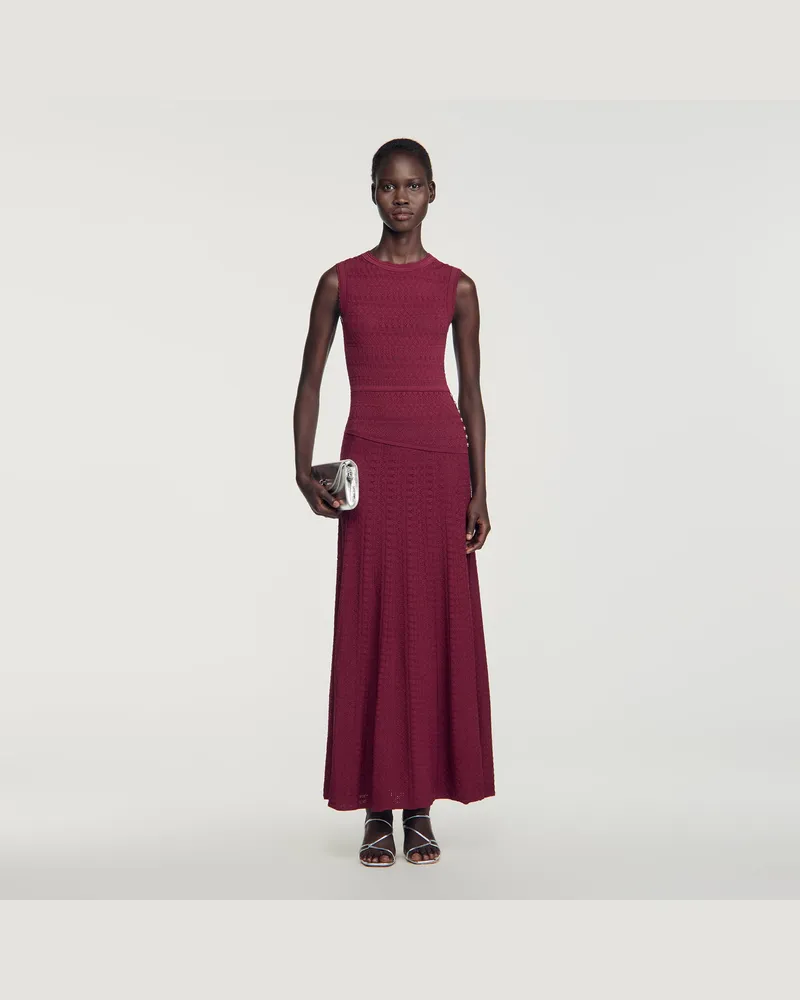 Sandro Langes Pointelle-Strickkleid Bordeaux