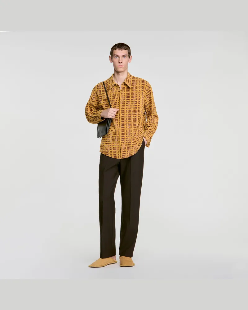 Sandro Hemd mit Samt-Flockdruck Senf