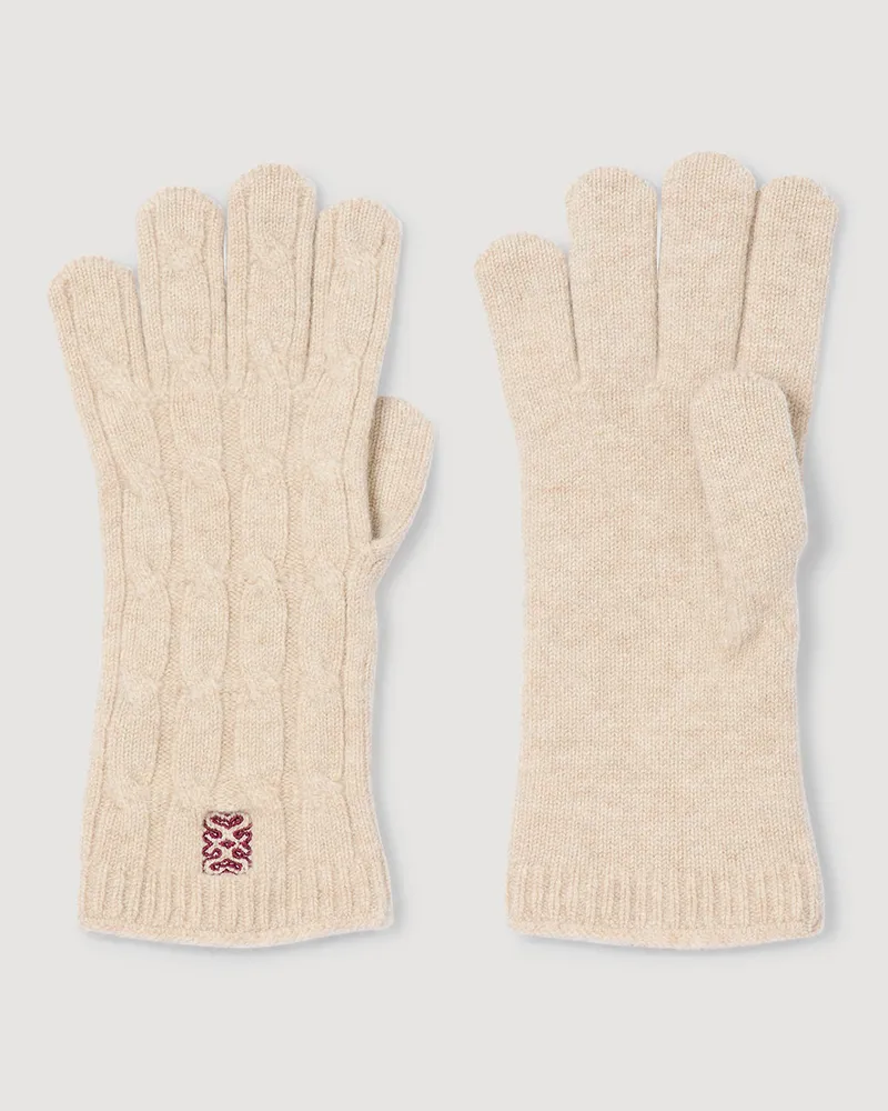 Sandro Zopfmuster-Strickhandschuhe Beige