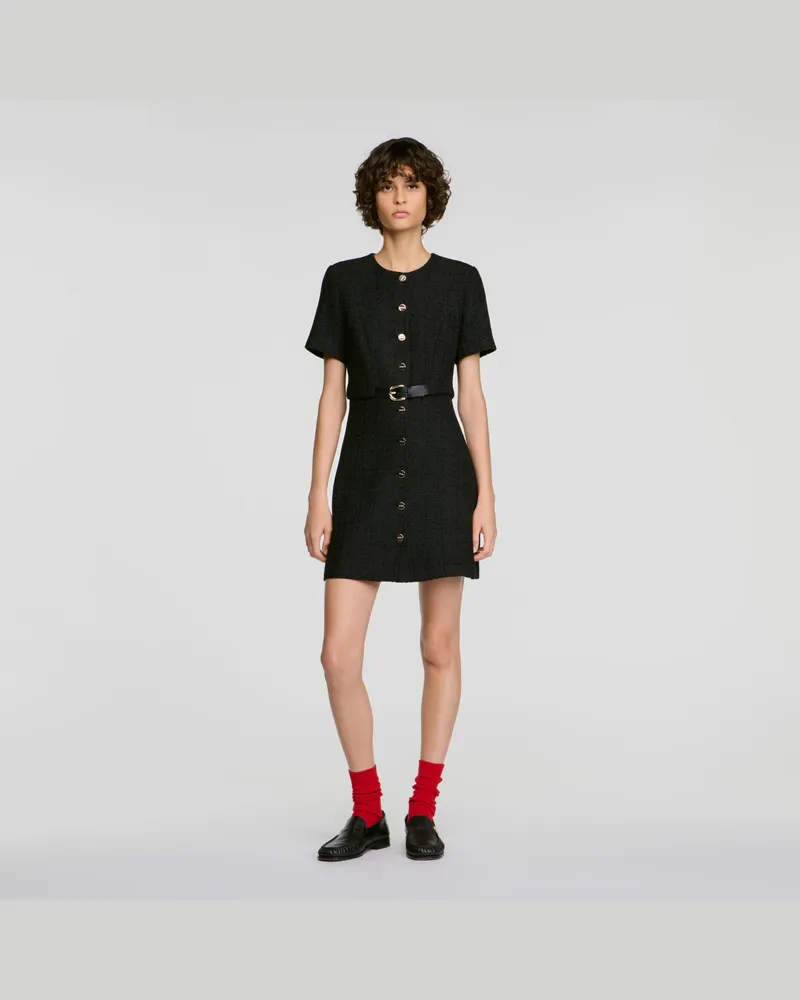 Sandro Tweedkleid im 2-in-1-Look Schwarz