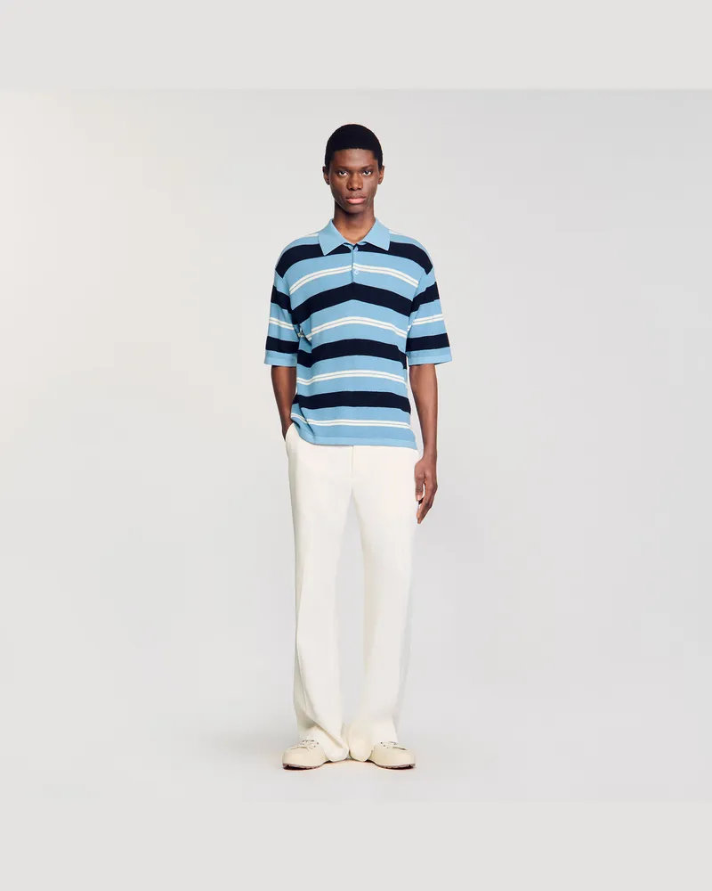 Sandro Gestreiftes Poloshirt aus Strick Chambray.