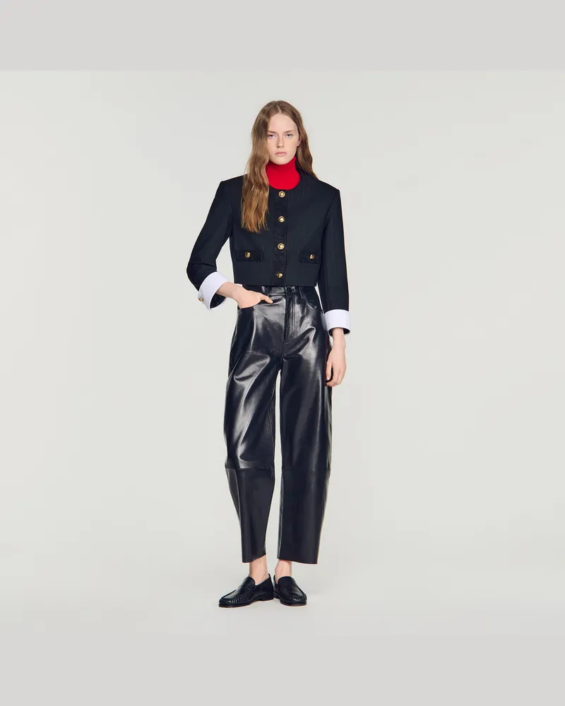 Sandro Kurze Wolljacke mit Streifen Schwarz