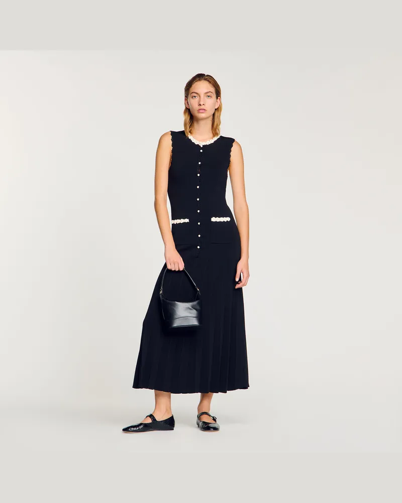 Sandro Langes Kleid mit Häkeldetails Schwarz