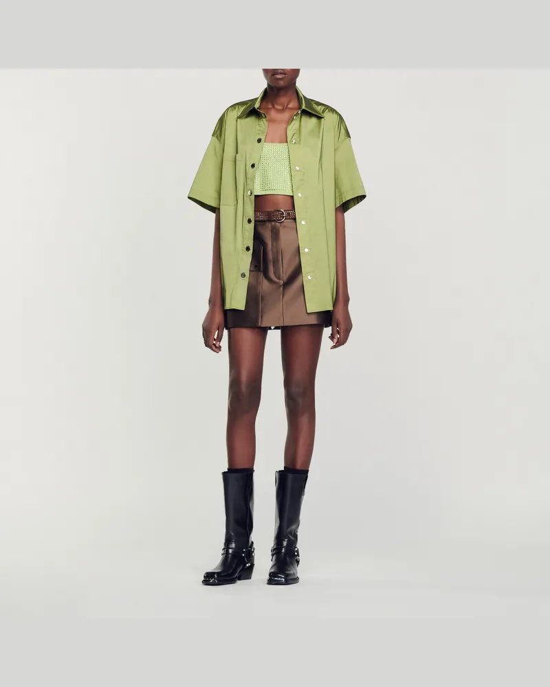 Sandro Oversize-Hemdbluse aus Satin Hell-khaki