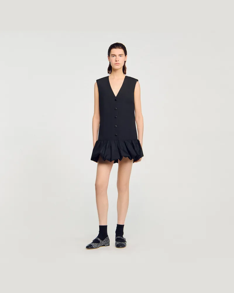 Sandro Kurzes Anzugkleid mit Volant Schwarz