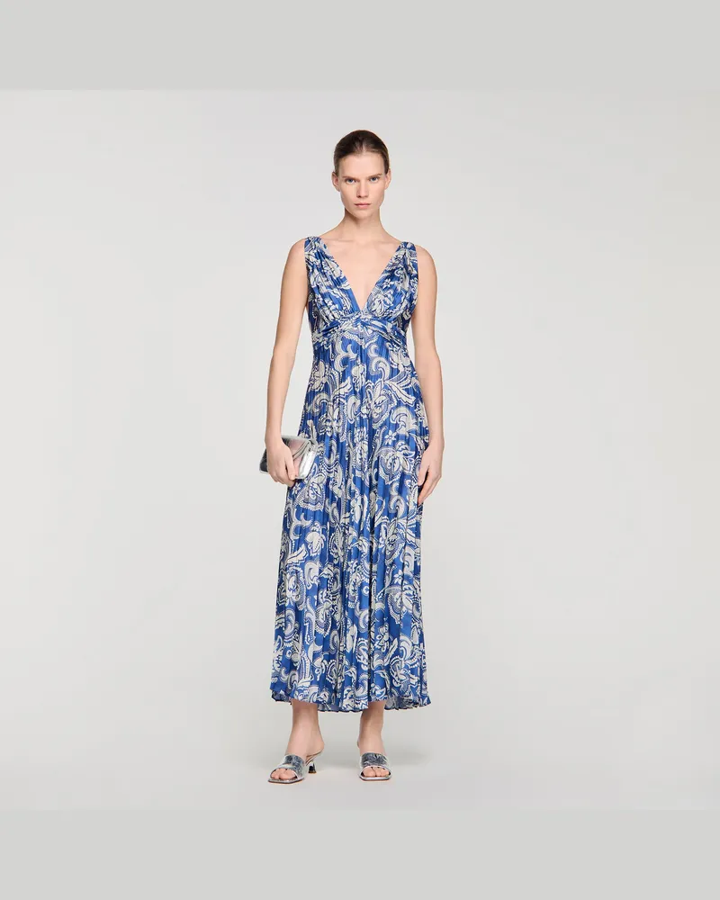 Sandro Langes Kleid mit Blumendruck Bleu