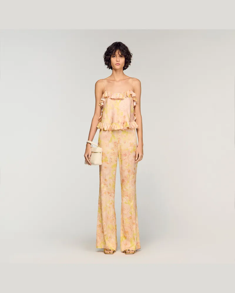 Sandro Fließende Hose mit Blumenprint Rosa