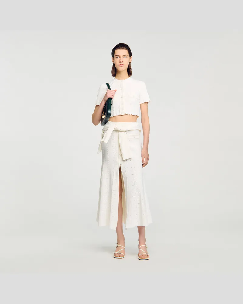 Sandro Kurzer Cardigan Pointelle-Strick Ecru