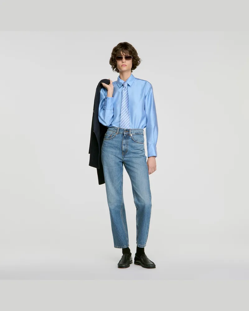 Sandro Satinbluse mit Schmuckdetail Himmel-blau