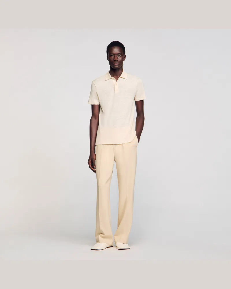 Sandro Poloshirt aus Leinen Ivoire.