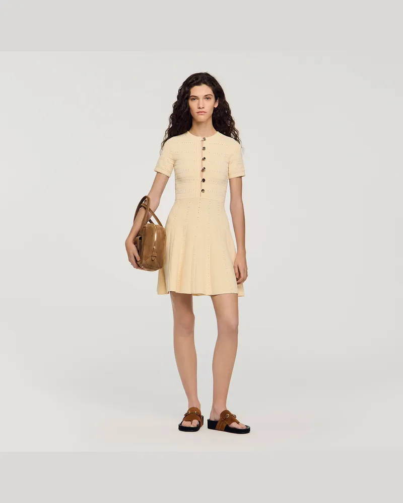 Sandro Kurzes Strickkleid mit Blumendruck Vanille