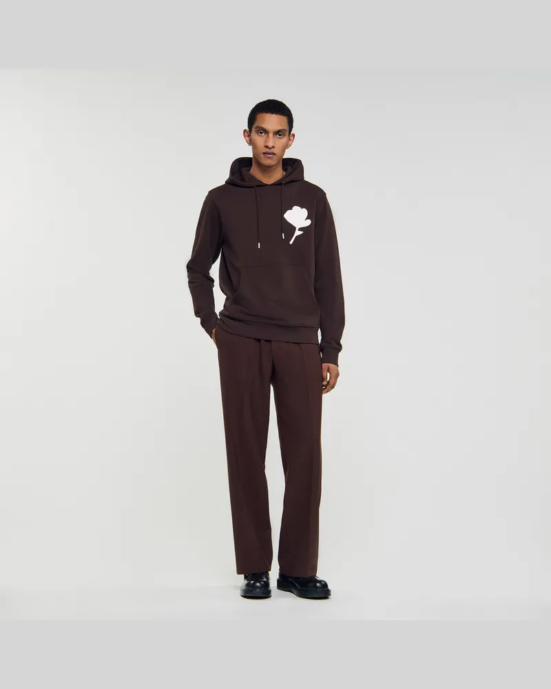 Sandro Sweatshirt mit Blumen-Patch Schokolade