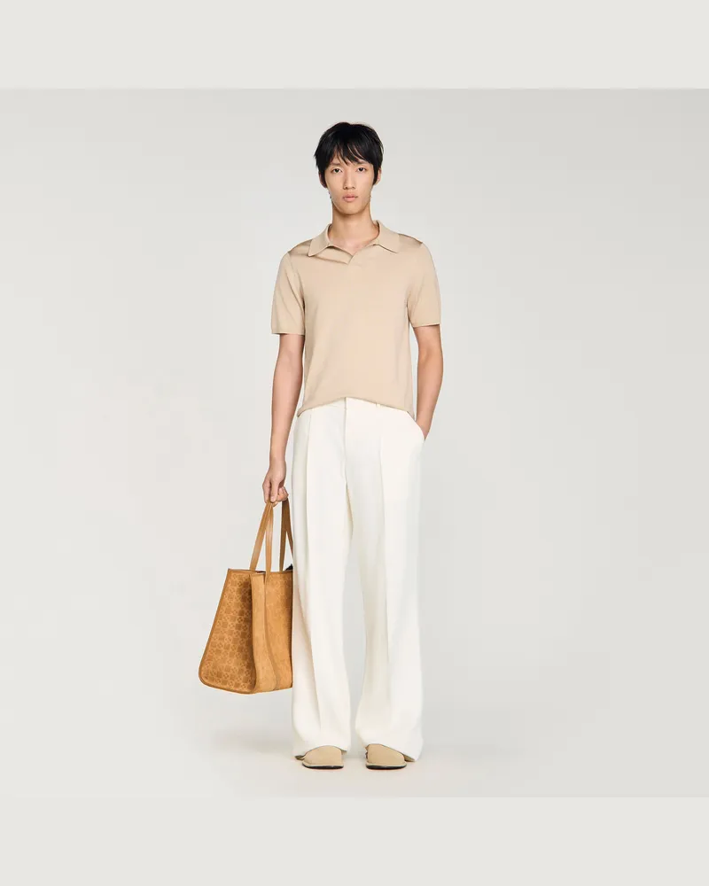 Sandro Kurzarm-Poloshirt mit V-Ausschnitt Beige