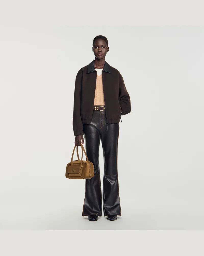 Sandro Doubleface-Blouson mit Lederkragen Dunkel-braun