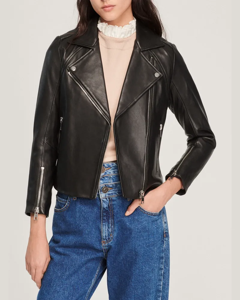 Sandro Blouson aus Leder Schwarz