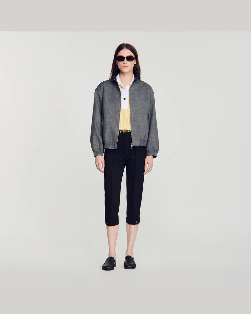 Sandro Oversize-Blouson mit Lederkragen Grau