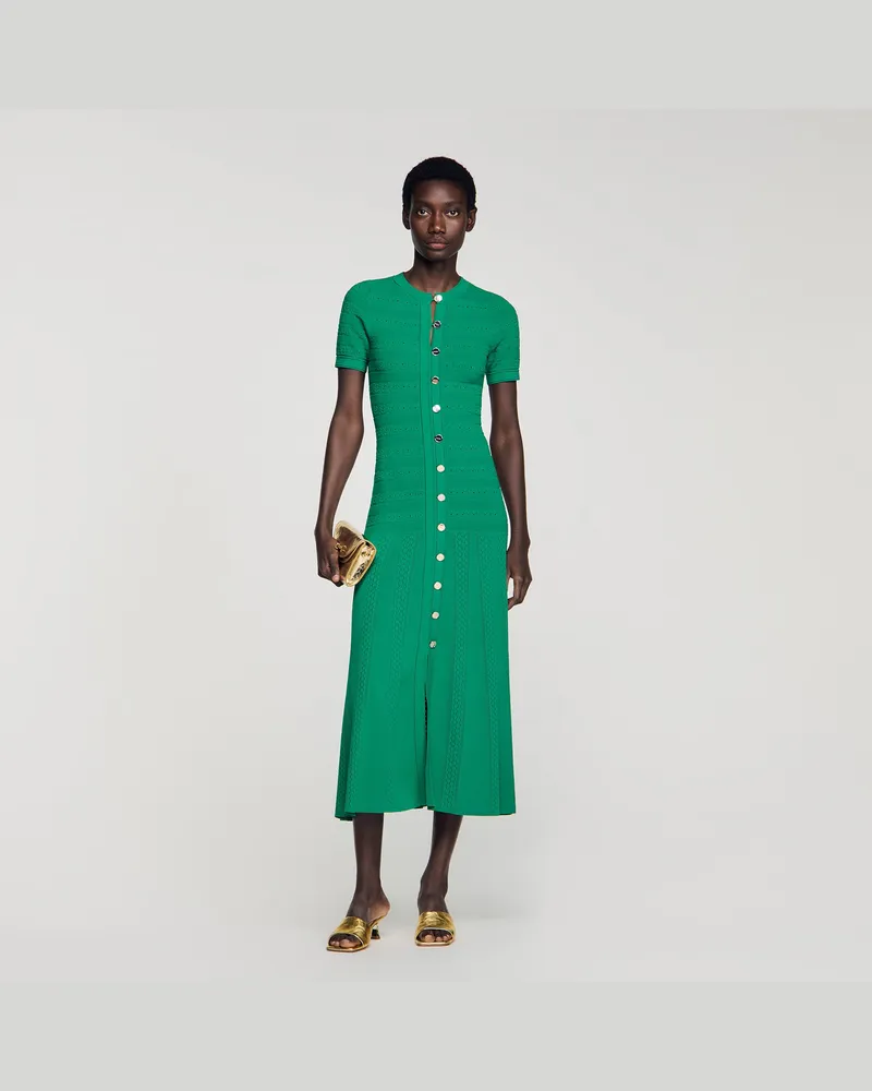Sandro Langes Strickkleid Smaragd-grün