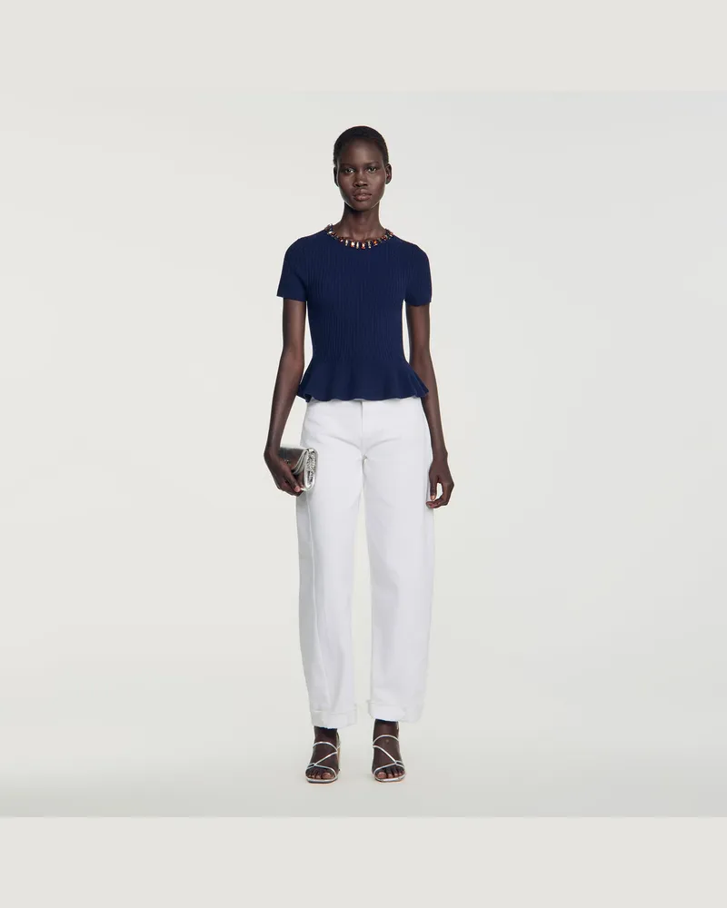 Sandro Gerippter Woll-Kaschmir-Pullover Marine