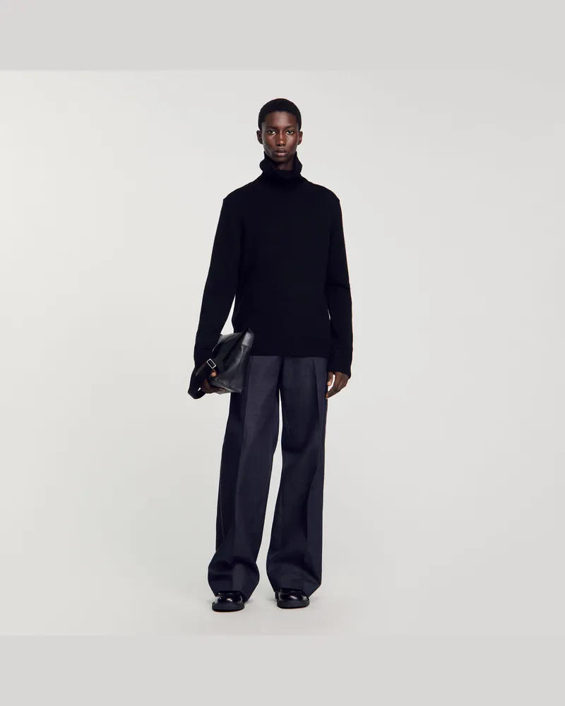 Sandro Rollkragenpullover aus Wolle & Kaschmir Schwarz