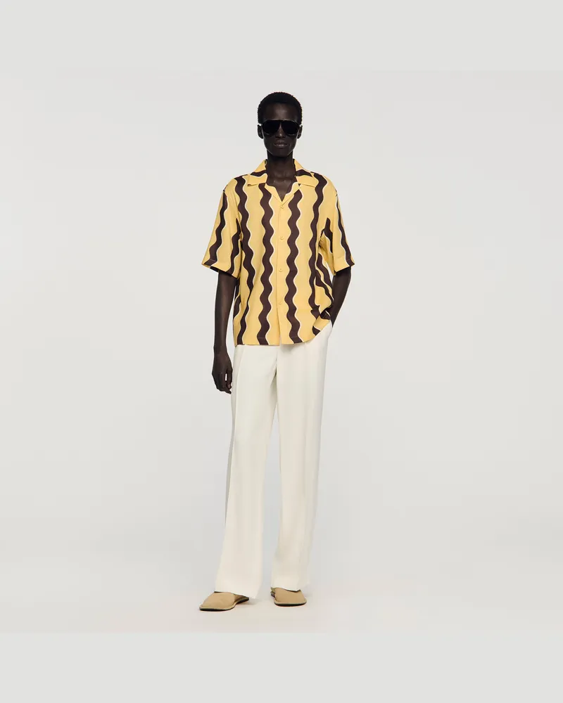 Sandro Bedrucktes Leinenhemd Blass-gelb