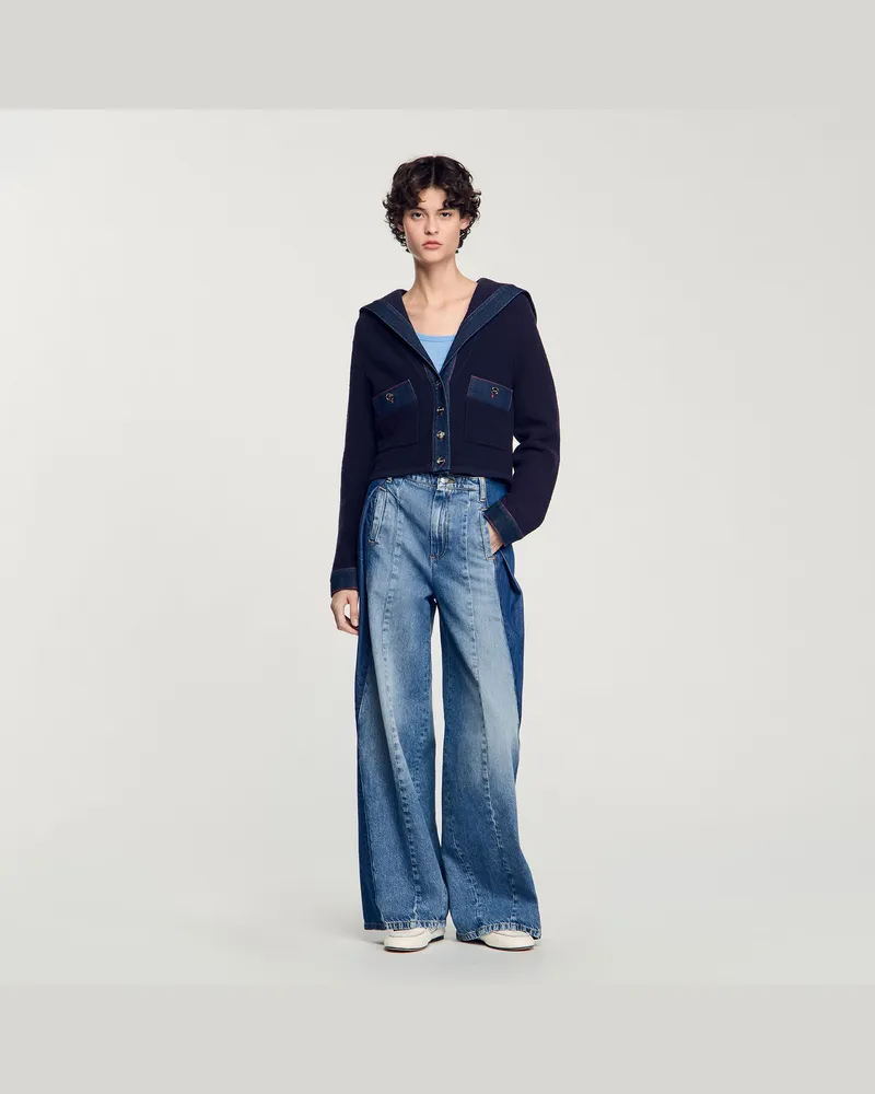 Sandro Cardigan mit Denim-Details Marine