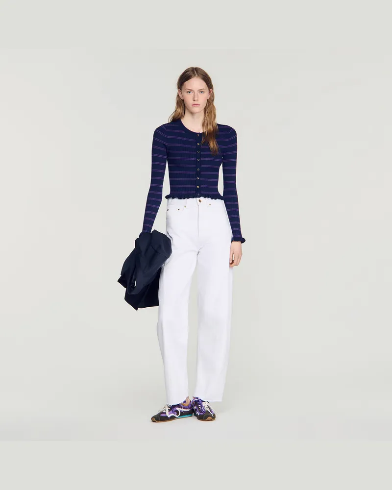 Sandro Gestreifter Strick-Cardigan Marine