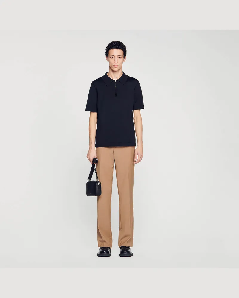Sandro Poloshirt aus Strick mit Reißverschluss Schwarz