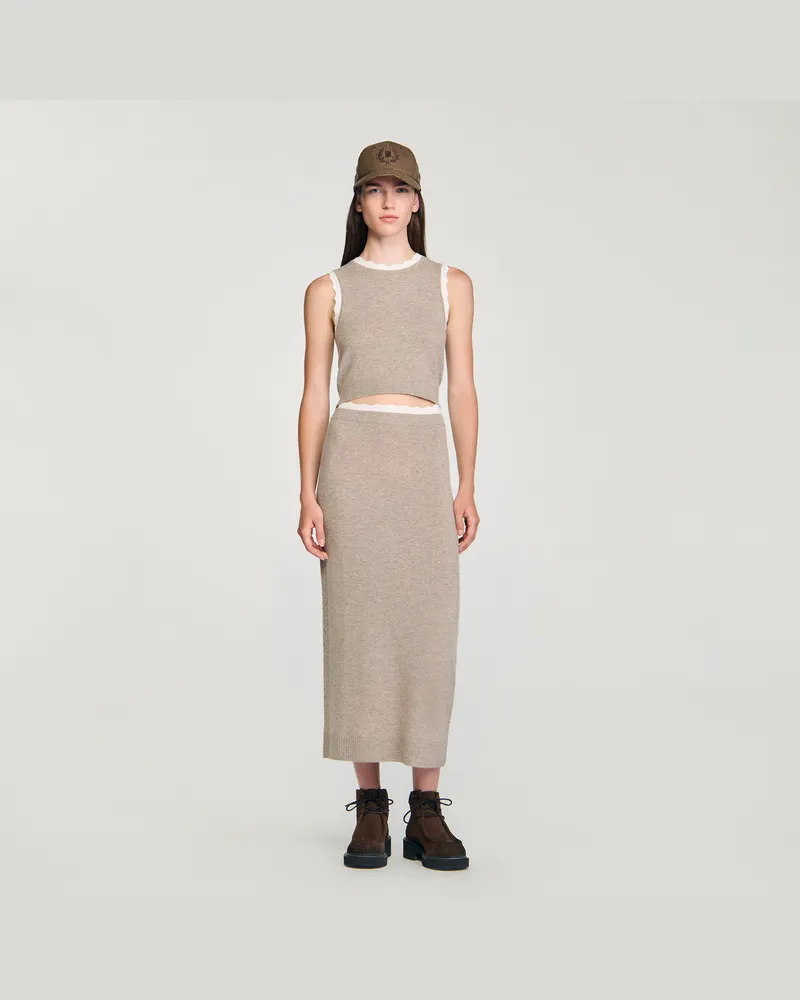 Sandro Strickpullover mit Stehkragen Taupe