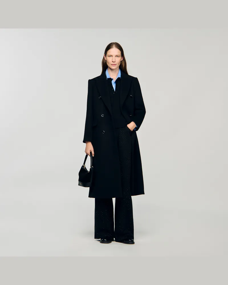 Sandro Langer Wollmantel Schwarz