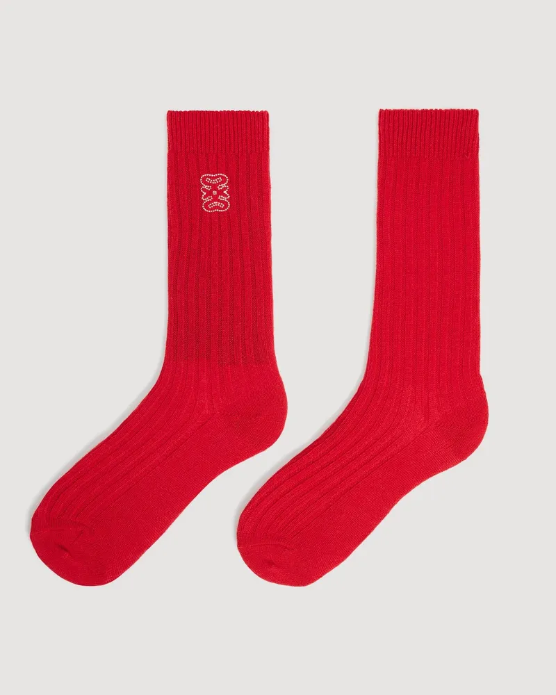 Sandro Gerippte Socken mit Logo Rot