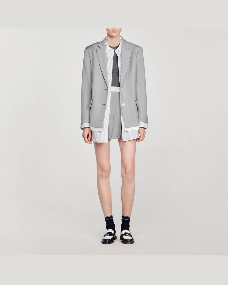 Sandro Anzugjacke mit Satin-Elementen Hell-grau