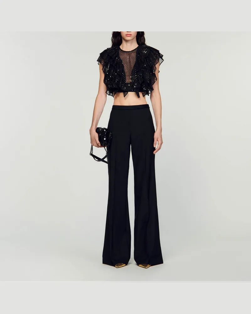 Sandro Kurzes Rüschenoberteil Schwarz