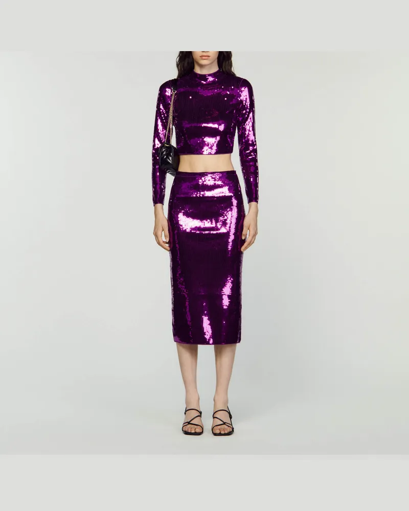 Sandro Kurzer Strickpullover mit Pailletten Violett