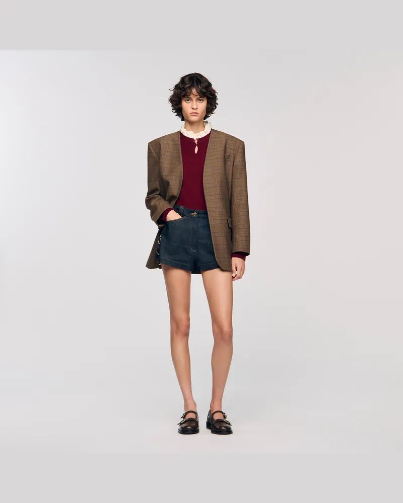 Sandro Pullover mit Rüschenkragen Bordeaux