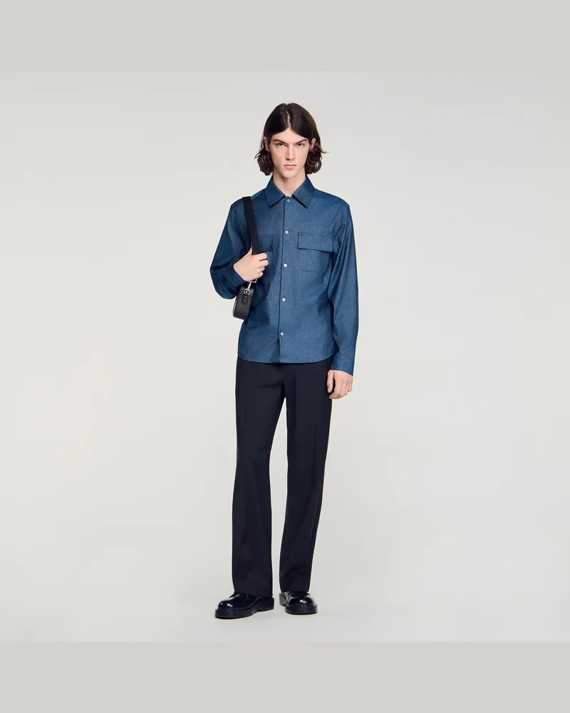 Sandro Baumwoll-Leinenhemd in Denim-Look Blue-vintage-denim