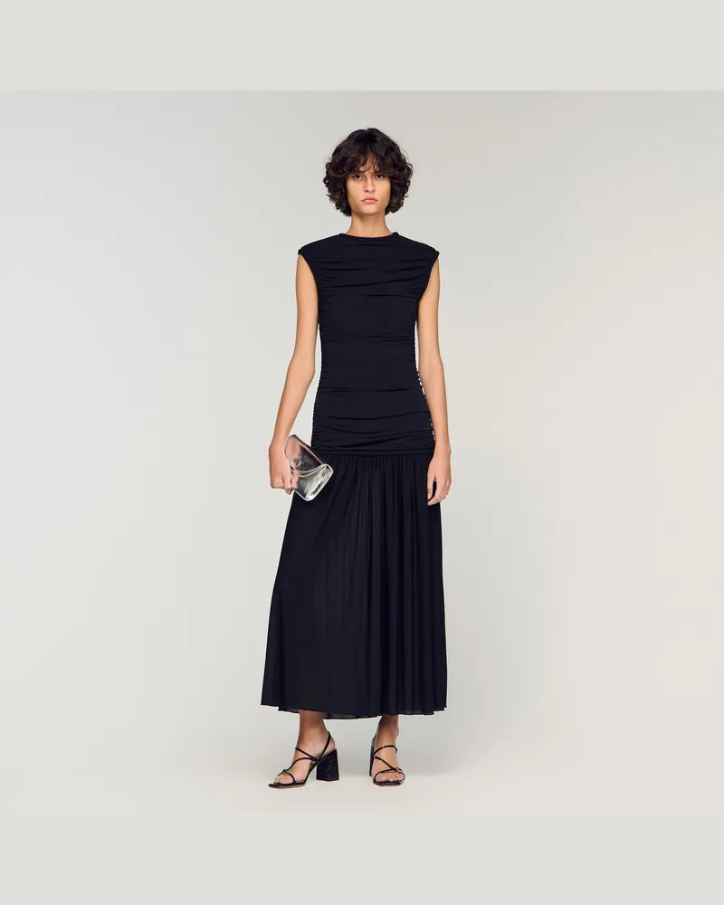 Sandro Langes drapiertes Kleid Schwarz