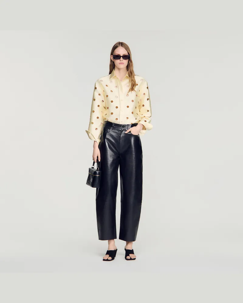 Sandro Hemd mit Lochmuster und Strass Vanille