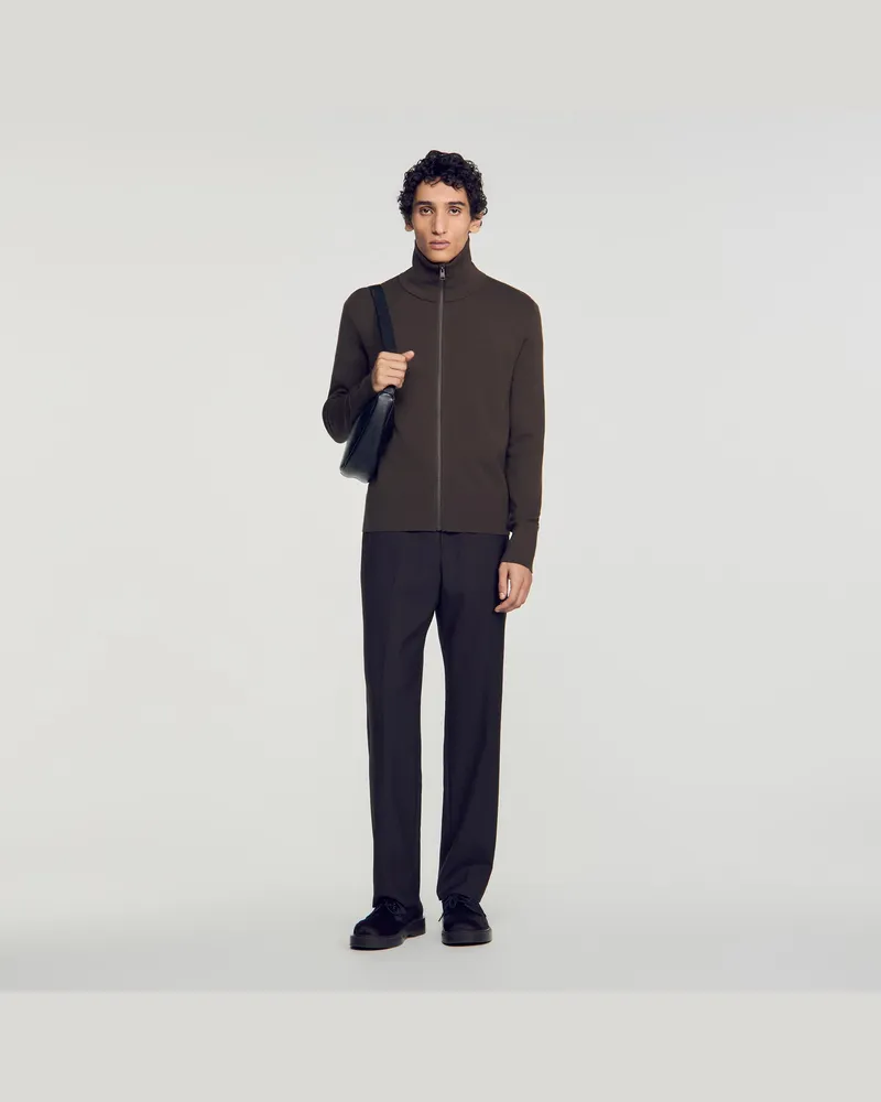 Sandro Wollcardigan mit Reißverschluss Taupe