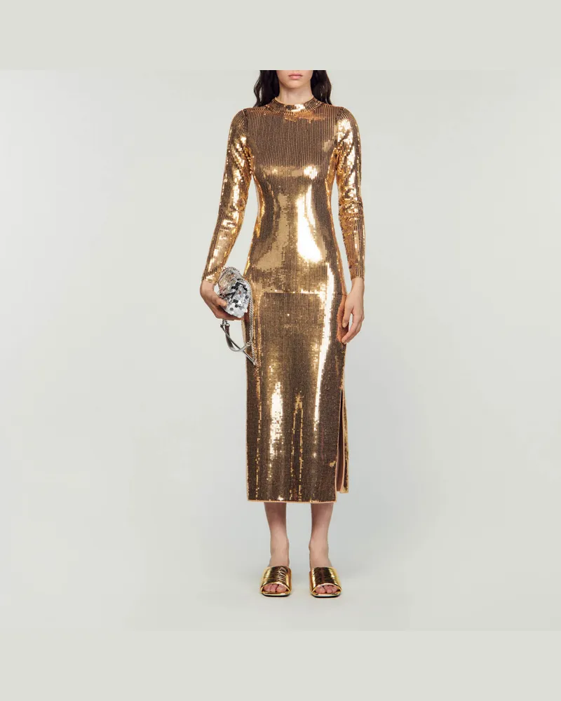 Sandro Midi-Kleid mit Pailletten Gold