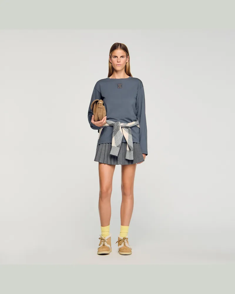 Sandro T-Shirt mit Stickerei Grau